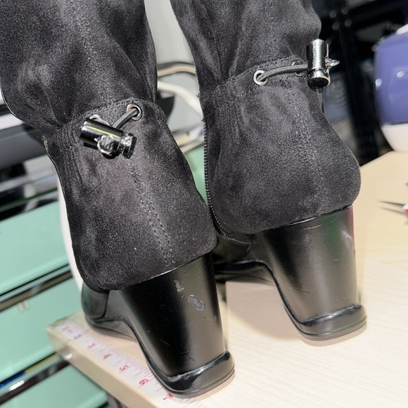 Calvin Klein boots Isila black stretch leather wedge size 7 tall boot moto boho - Picture 3 of 7